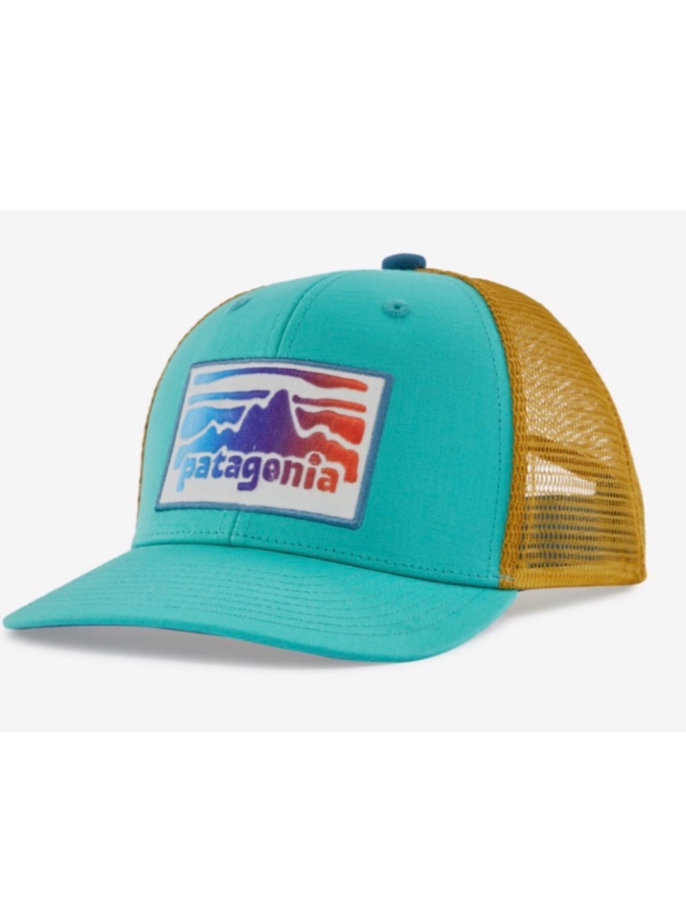 Patagonia Kids trucker hat turquoise and yellow